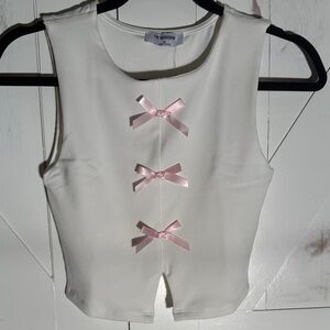 The Workshop White Crop Top with Pink Bows